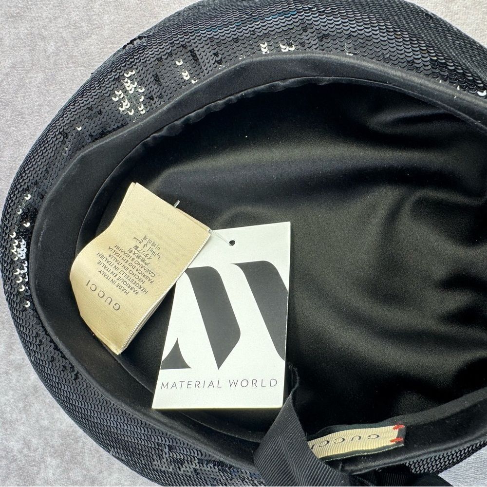 Rare Gucci Sequin Satin Bow Black Beret Cap - Picture 10 of 12